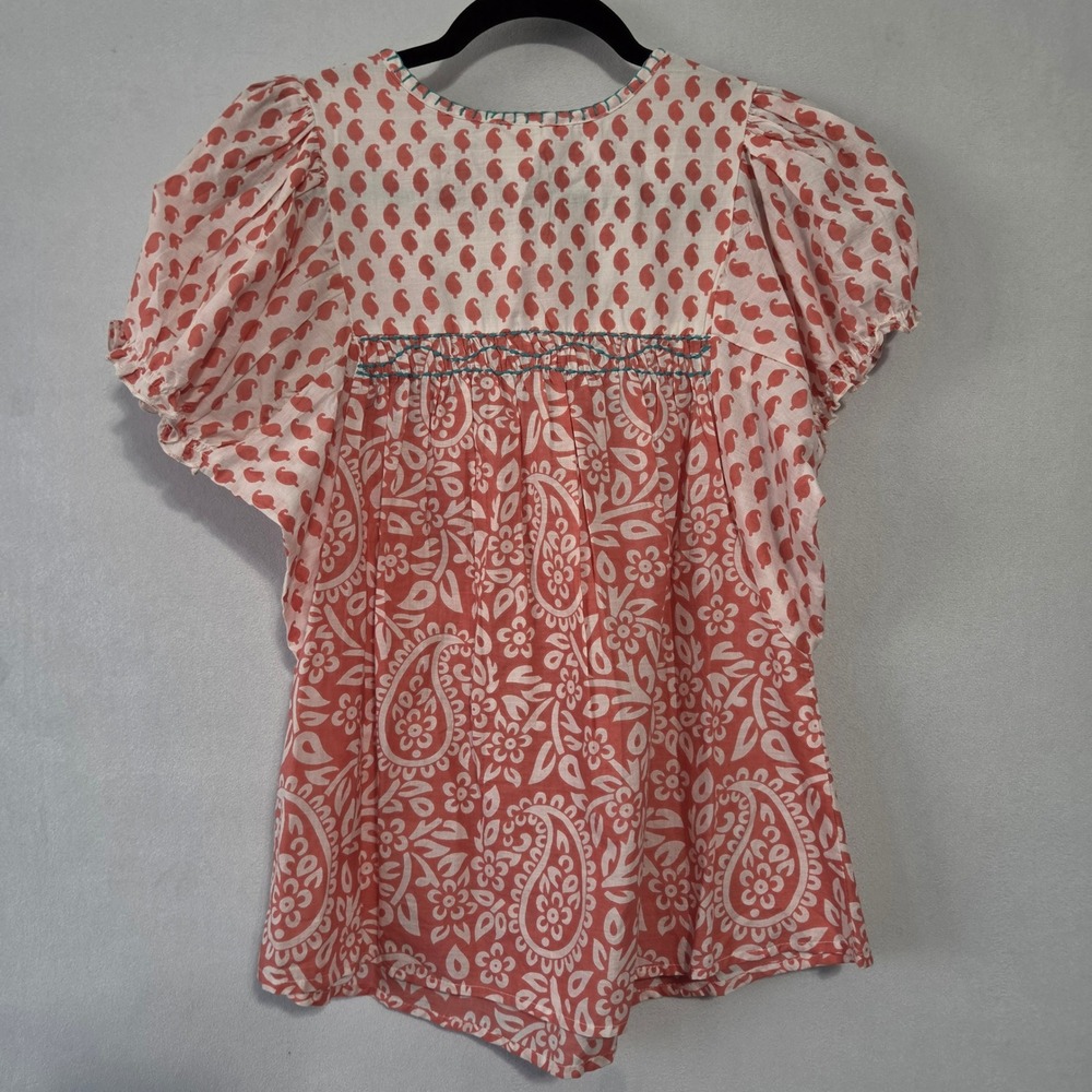 Sister Mary Top Womens XS Pink Embroidered Paisley Boho Babydoll Coastal Cottage - Picture 3 of 12